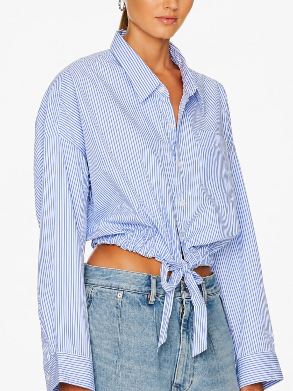 Denimist Montauk NY 100% Cotton Blue & White Stripe Tie-Front Shirt Size XS
